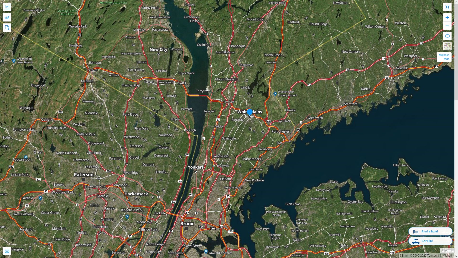 White Plains New York Highway and Road Map with Satellite View